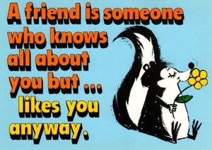 A Friend Is Someone Who Likes You Anyway Skunk Skunks Theme Postcard - Picture 1 of 2