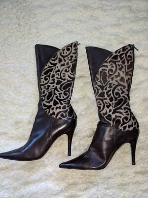 Botas para mujer Max De Carlo Italia pelo de becerro y cuero marrón talla 8,5 M  Foto 1 de 4