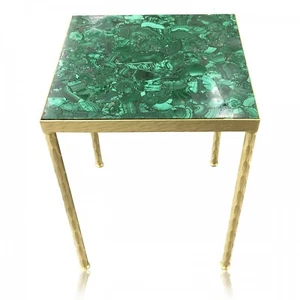 Malachite Gemstone Side Table, Square Malachite Stone Top Console Coffee Table - Picture 1 of 5