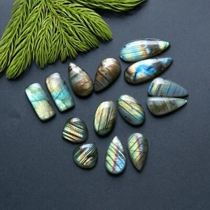 7Pair 119Cts Natural Labradorite Cabochon Gemstone Pair Lot 22x13-19x9mm #14867 - Picture 1 of 8