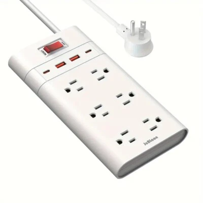 10Ft Extension Cord with Multiple Outlets, Flat Plug Power Strip Surge Protector - Image 1 of 3