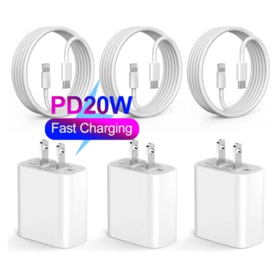 3Pack 20W Fast Charger For iPhone 14 13 12 11 Pro Max XR USB-C Adapter PD Cable - Image 1 of 4
