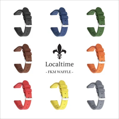 LOCALTIME FKM Gomma WAFFLE Line Cinturino Orologio Immersione Con Sgancio Rapido In 8 Colori, 20-22mm