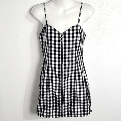 Forever 21 迷你礼服,黑白格子,拉链前襟,尺寸 M,全新带标签 — 第 1/4 张图片
