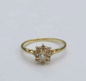 Oval Checkerboard White Topaz Gemstone Ring w/8 Round Accents ~ 14k Yellow Gold - Picture 1 of 4