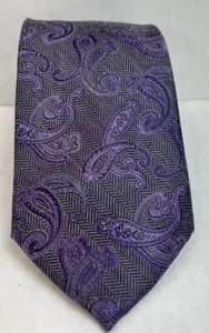 Jos. Cravatta collo uomo A Bank Reserve viola grigia paisley seta skinny - Foto 1 di 7