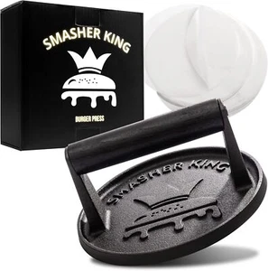 ™ - Premium Cast Iron Smash Burger Press Incl. 25 Pcs of Patty Paper, Burger Sma - Picture 1 of 3