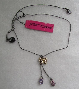 Betsey Johnson Necklace Snow Ski Bunny Mittens Bow New Vintage - Picture 1 of 7