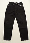 Bershka Women's Petite High Waist Distressed Mom Jeans CM5 Black Size US 4 NWT