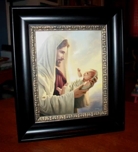 In His Constant Care Framed 8x10 (13x15 Frame Size) Jesus with Baby Simon Dewey - Picture 1 of 3