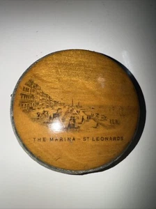 Antique Mauchlinware Pin Wheel The Marina St Leonards 5cm Diam VGC - most pins - Picture 1 of 5