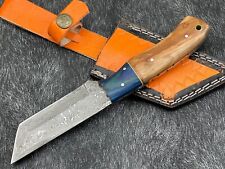 Custom hand Forged Damascus steel 8''Skinning Knife Tanto Blade W/Sheath BL-1780