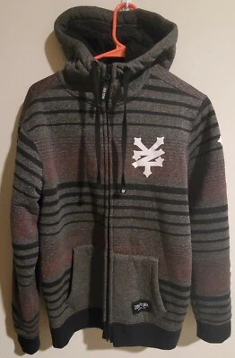 Zoo York Charcoal Grey Striped Hoodie Jacket Boys Size Rare Medium  - Image 1 of 4