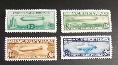 US Stamps Sc# C13, C14, C15, & C18 1930 Graf Zeppelin Air Mail Stamp Replica Set Cover