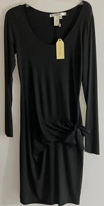 STUDIO M Solid Black Stretch A-Knee L-Sleeve Sheath, Poly Blend Dress Sz M - Picture 1 of 15