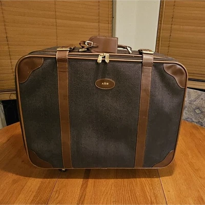 💼 Редкий винтажный чемодан ФРАНЦУЗСКОЙ КОМПАНИИ кожаный твидовая елочка - Изображение 1 из 4