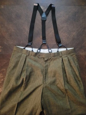 Stacy Adams Suspender Pants Mens 42x32 Brown Business Professional Slacks Formal - Image 1 of 4