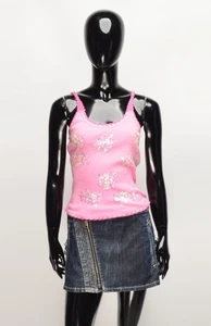 Vintage Be Luini Y2K Turtle Sequin Beaded Pink Tank Top Size S? - Picture 1 of 7