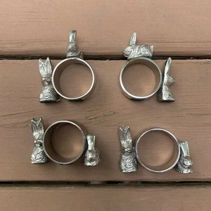 Vtg Figural Napkin Ring (4) Metal Victorian Style Easter Bunny Rabbit 3D India - Picture 1 of 8