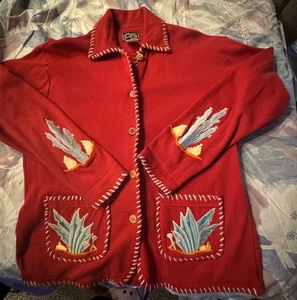 Vintage JouJou lightweight Red jacket with cactus Embroidery On sleeves - Picture 1 of 3