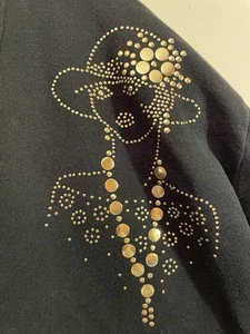 Vintage schwarze Nieten Strickjacke Jerzees hergestellt in den USA Gold Perlen Avantgarde Funky - Bild 1 von 11