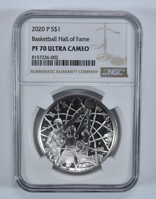 2020-P Basketball Hall Of Fame Commemorative Dollar PF70 UCAM NGC *1834 - Image 1 of 4