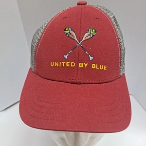 KID SIZE United By Blue Trucker Hat Red Mesh Cap Embroidered Canoe Paddles - Picture 1 of 6