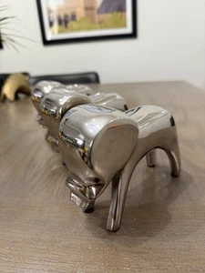 3 Pc Elephant Figurine Modern Contemporary  Large Silver Tone Metal  Decor - Picture 1 of 24