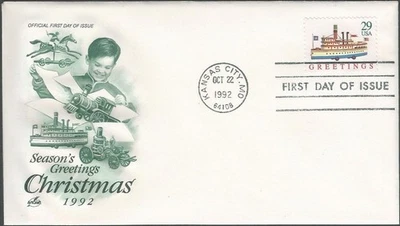 Scott 2714 FDC - 29 cent - 1992 - Greetings - Christmas Toy Steamboat - FDOI - Image 1 of 2