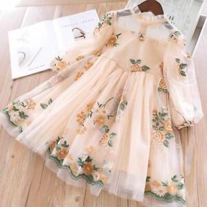 Girl Dresses For Child Floral Long Sleeve Gown Dresses Lace 3 to 8 Years