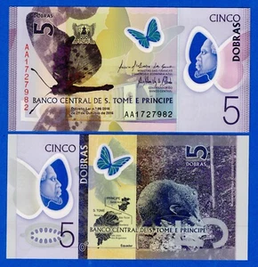 Sao Tome & Principe / St. Thomas and Prince 5 Dobras 2016 P-70 UNC Polymer Note - Picture 1 of 3