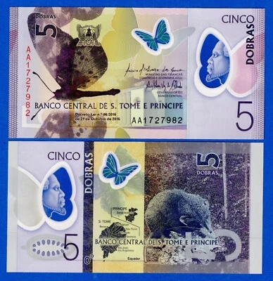 Sao Tome & Principe / St. Thomas and Prince 5 Dobras 2016 P-70 UNC Polymer Note - Image 1 of 3