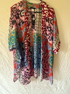 ECHO 23NYC Women's Multi Printed Cardigan Poncho Sleeves Wrap Top Size One - Picture 1 of 6