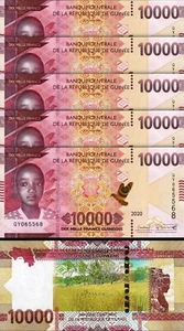 Guinea 10000 Francs 2020, UNC, 5 Pcs LOT, Consecutive, P-49Ab, New Date - Picture 1 of 4