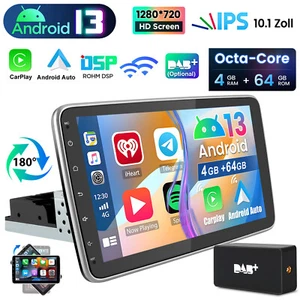 10.1" DAB+ Autoradio 1 DIN Carplay 4G+64G Android 13.0 GPS Drehbarer Bildschirm - Bild 1 von 17