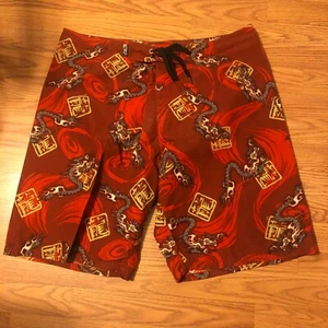 Crazy Shirts Men's Board Shorts - Size 38 - Red Dragon Pattern - 0450 - Picture 1 of 3