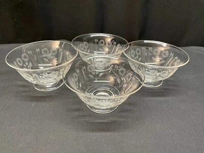 Juego de 4 ~ Cuencos de Postre/Snack de Vidrio Grabados "GIRASOL" ~ 4 3/4" Diámetro. Foto 1 de 4