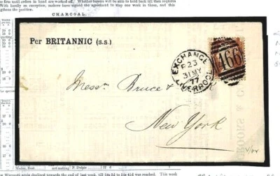 GB USA TRANSATLANTIC Cover PRINTED MATTER L'pool SS BRITANNIC 1877 1d Rate G27a - Image 1 of 4