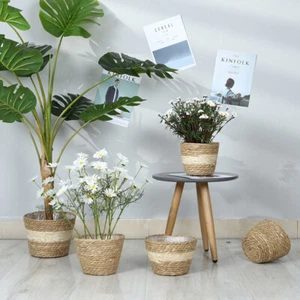 Rustic Flower Pot Woven Seagrass Basket Flower Girl Basket Woven Flower Buckets - Picture 1 of 12