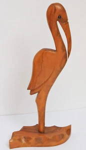 Carved bird figurine stork ibis olive wood 8 inches tall wooden ornament - Picture 1 of 2