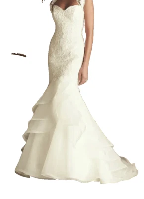 Paloma Blanca 4455 Wedding Dress 12 Ivory French Alencon Lace Organza Layers - Image 1 of 4