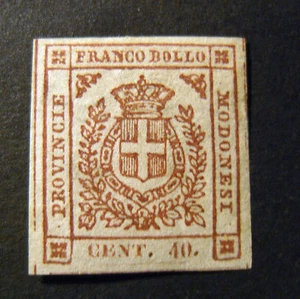 ITALIA ,ITALY 1859 Old State MODENA "Stemma di Savoia"40c  gomma parziale Signed - Imagen 1 de 2