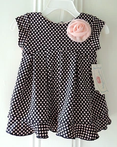 NEU Marmellata Baby Kleid & Unterhose Gr. 3/6 Monate schwarz rosa gepunktet Rosette - Bild 1 von 12