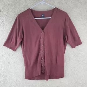 GAP Womens 100% Cotton Burgundy Short Sleeve Sweater Cardigan XL Vintage 2004 - Picture 1 of 10