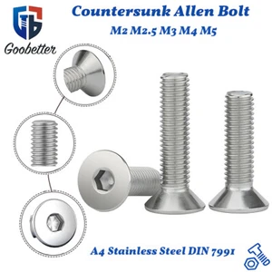 M2 M3 - M5 Countersunk Bolt Csk Allen Socket Screws A4 Stainless Steel DIN 7991 - Picture 1 of 15