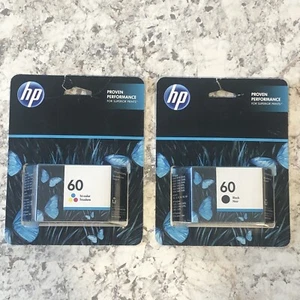 HP 60 Black and 60 Tri-Color Ink Cartridges GENUINE OEM Exp 02/2021 04/2021 New - Picture 1 of 10