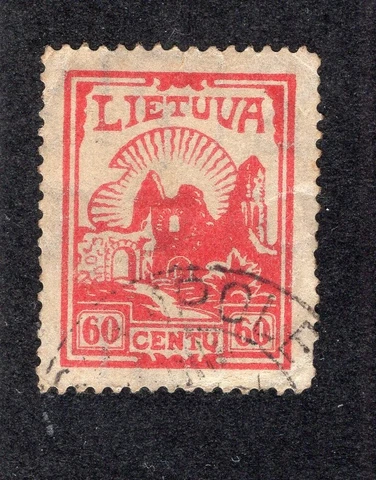 Lithuania 1933-34 60c red Ruin Watermark Multiple Letters, Scott 282 used Cover