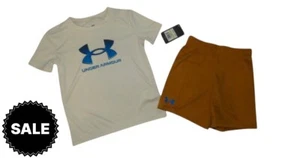Under Armour Boys Shorts Shirt Set Nubuck Tan Black Summer Outfit 4 5 6 NWT - Picture 1 of 4