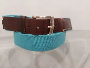 Peter Millar CLSC Stretch Canvas Leder Gürtel Herren 38 Blau Braun USA Bruss Schnalle - Bild 1 von 12