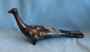 Vintage Mexican Pottery Peacock Figurine Etched Design Tonala - Picture 1 of 8